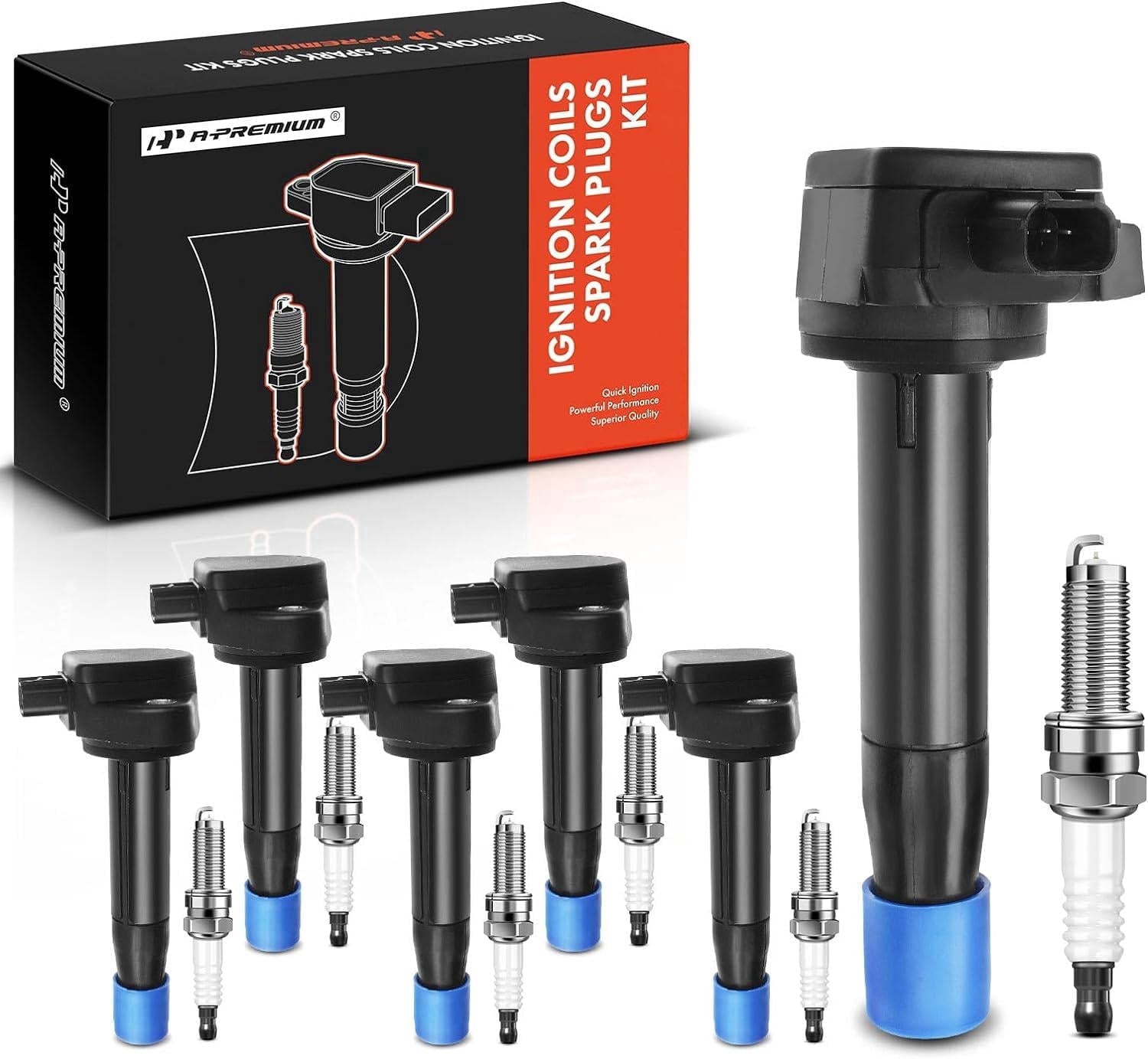 A-Premium Ignition Coil Pack and Iridium Spark Plugs Set for Honda Accord Acura RL TL TSX, 6 Count