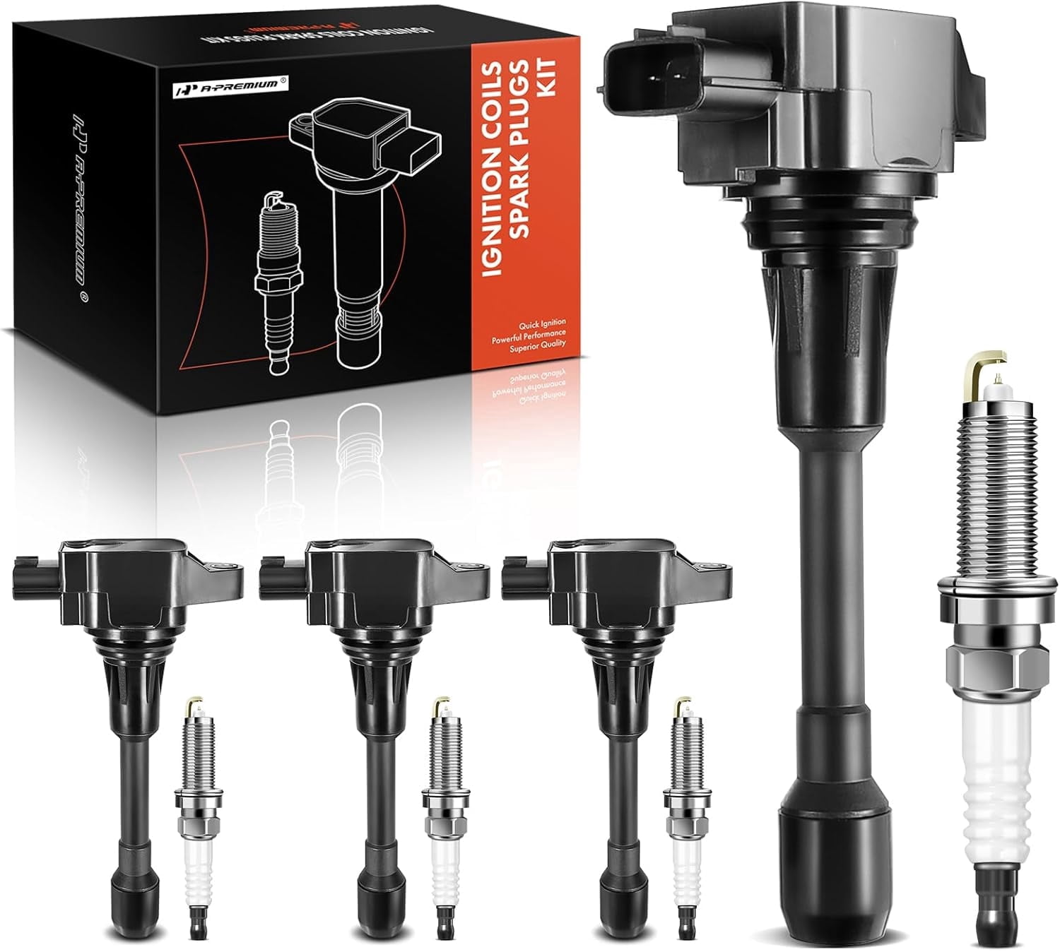 A-Premium Ignition Coils And Spark Plugs Set, Set of 4