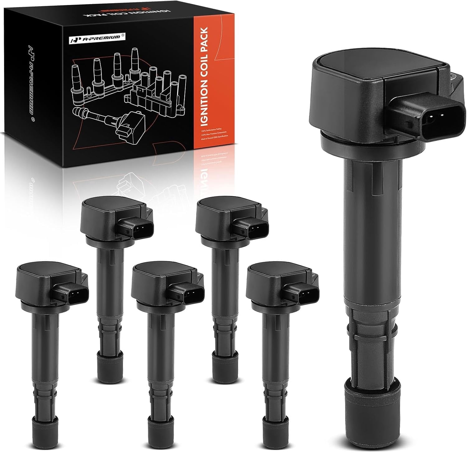 A-Premium Ignition Coils Pack Compatible with for Acura MDX 2001-2009 Honda Accord 2004-2007 Pilot 2003-2008 V6 3.0L 3.5L 6-PC