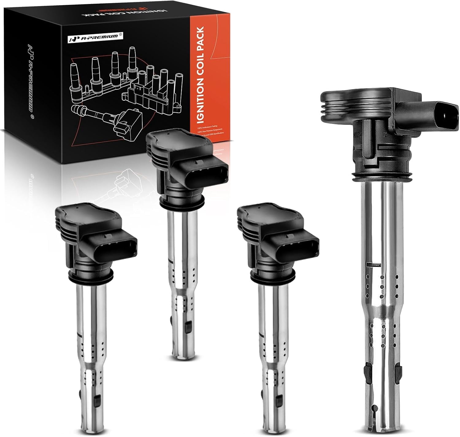 A-Premium Ignition Coils Pack Replacement for Audi A3 A4 A5 A6 Quattro Allroad Q5 Volkswagen Beetle Golf Passat 2.0L 2.5L Turbo Only 4-PC Set Fits select: 2009-2014 VOLKSWAGEN JETTA