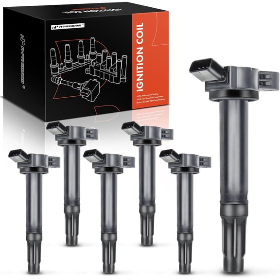 A-Premium Ignition Coil Packs Compatible with Toyota, Lexus & Lotus Vehicles - Camry 4Runner Avalon Highlander RAV4 Tundra Sienna GS350 GS450h IS250 - V6 2.5L 3.0L 3.5L 4.0L, Set of 6, #90919-A2007