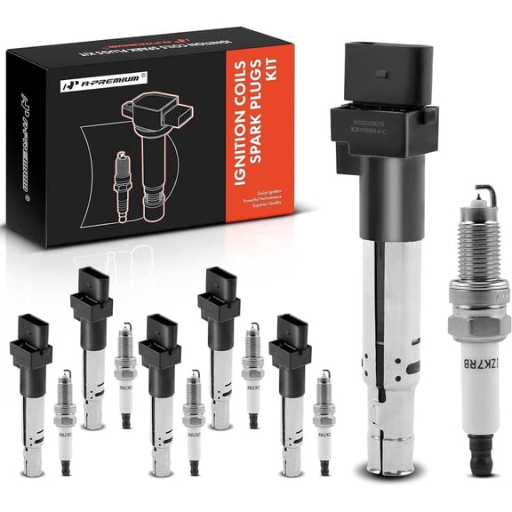 A-Premium Ignition Coils and Spark Plugs Kits Compatible with Audi A3 Quattro 2003-2009, TT Quattro & Volkswagen Eos 2007-2008, Touareg 2004-2006, R32 2008 & Porsche Cayenne 2004-2006, 3.2L 6-PC Set