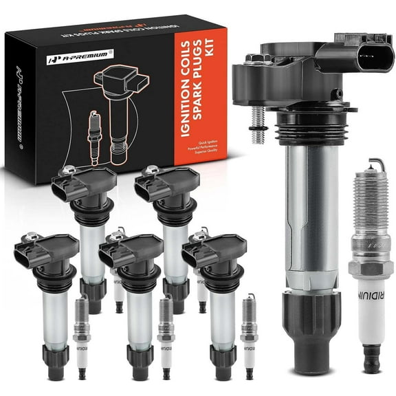 A-Premium Ignition Coils and Spark Plugs Kits Compatible with Chevrolet Equinox, Malibu, Traverse, Impala, Camaro, Colorado & GMC Acadia, Canyon & Buick LaCrosse, Enclave & Cadillac SRX, CTS 6-PC Set