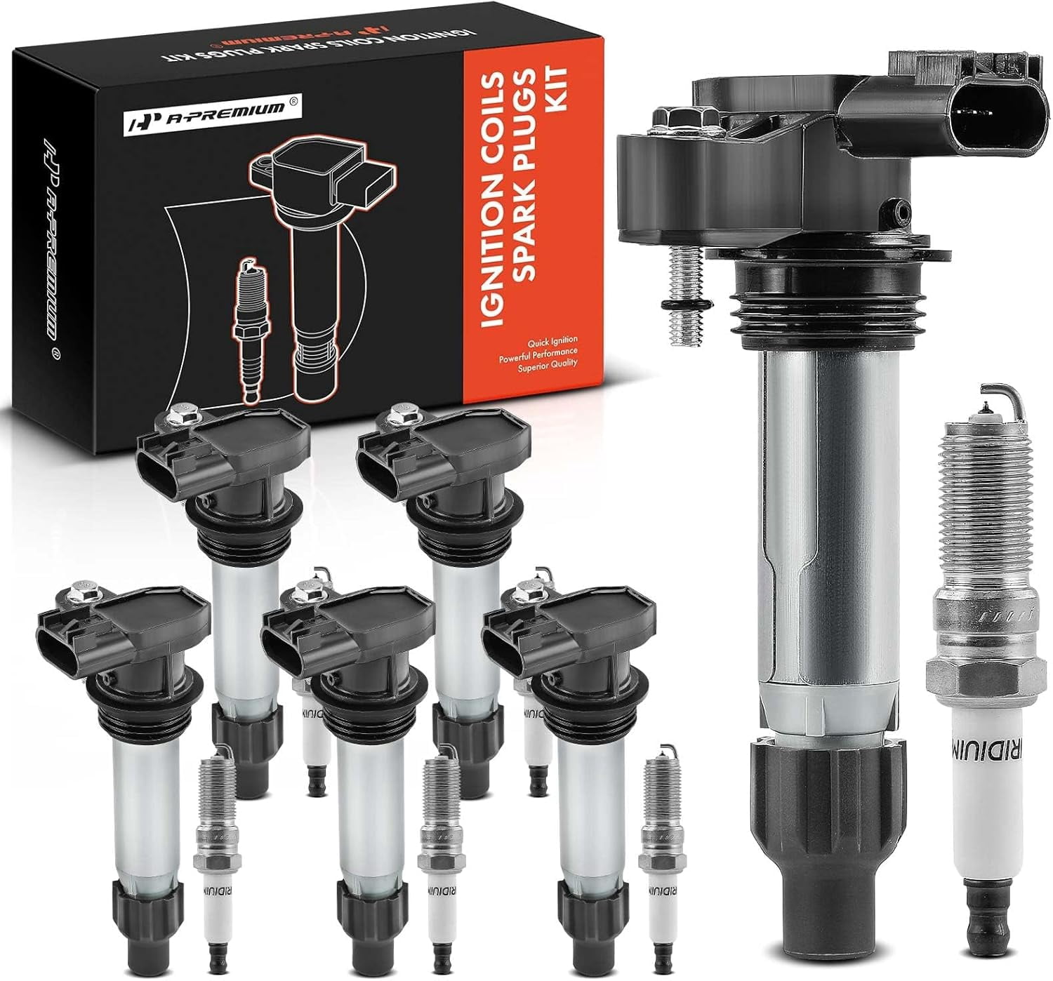 A-Premium Ignition Coils and Spark Plugs Kits Compatible with Chevrolet Equinox, Malibu, Traverse, Impala, Camaro, Colorado & GMC Acadia, Canyon & Buick LaCrosse, Enclave & Cadillac SRX, CTS 6-PC Set