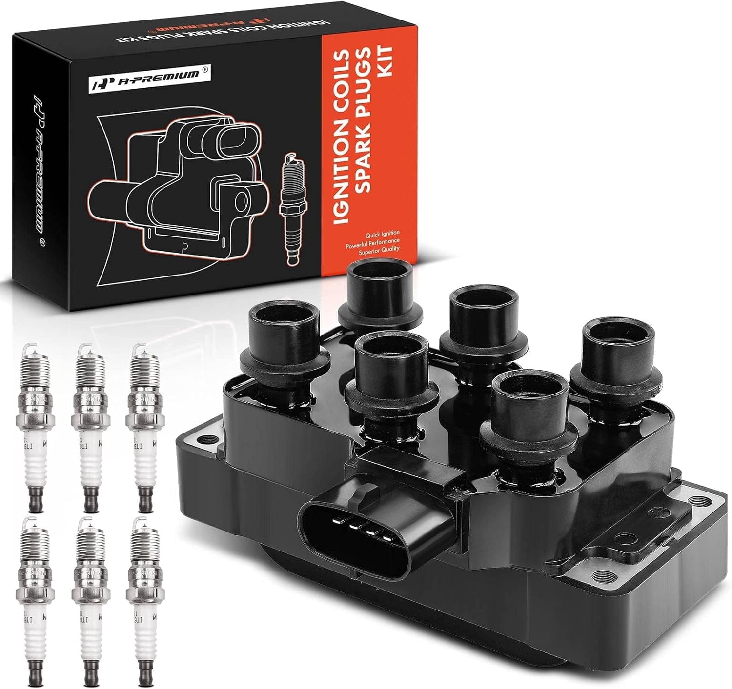 A-Premium Ignition Coils and Spark Plugs Kits Compatible with Ford Explorer 2006-2010, Explorer Sport Trac 2007-2010, Mustang 2005-2010, Ranger 2001-2011 & Mazda B4000 2001-2010 & Mercury Mountaineer