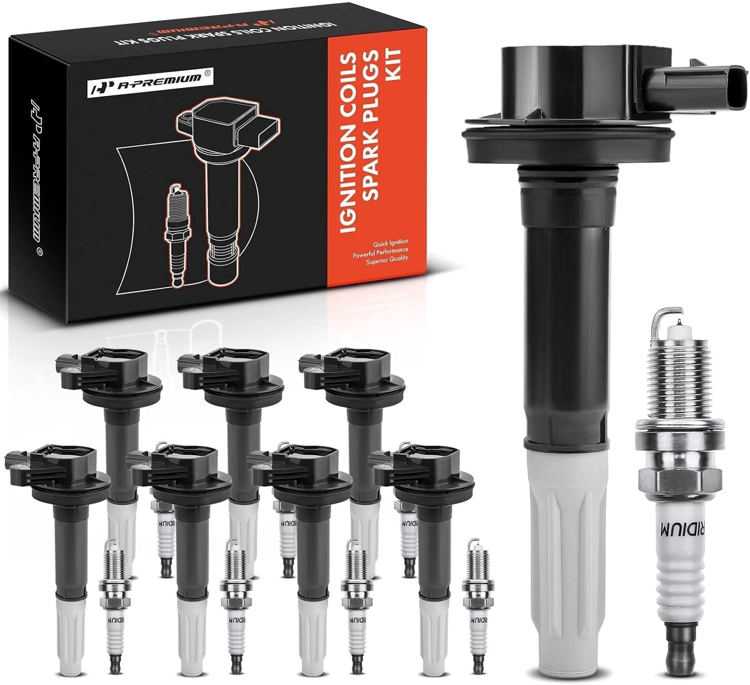 A-Premium Ignition Coils and Spark Plugs Kits Compatible with Ford F-150 F150 2011-2016 Mustang 2011-2015 5.0L Replaces# BR3Z12029A CYFS12F1 8-PC Set
