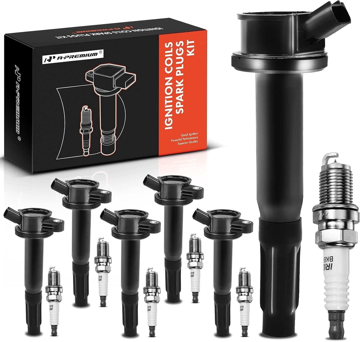 A-Premium Ignition Coils and Spark Plugs Kits Compatible with Ford Fusion 2006-2012 Escape 2009-2012 & Lincoln Zephyr 2006 & Mercury Mariner 2009-2011 Milan 2006-2011 3.0L 6-PC Set
