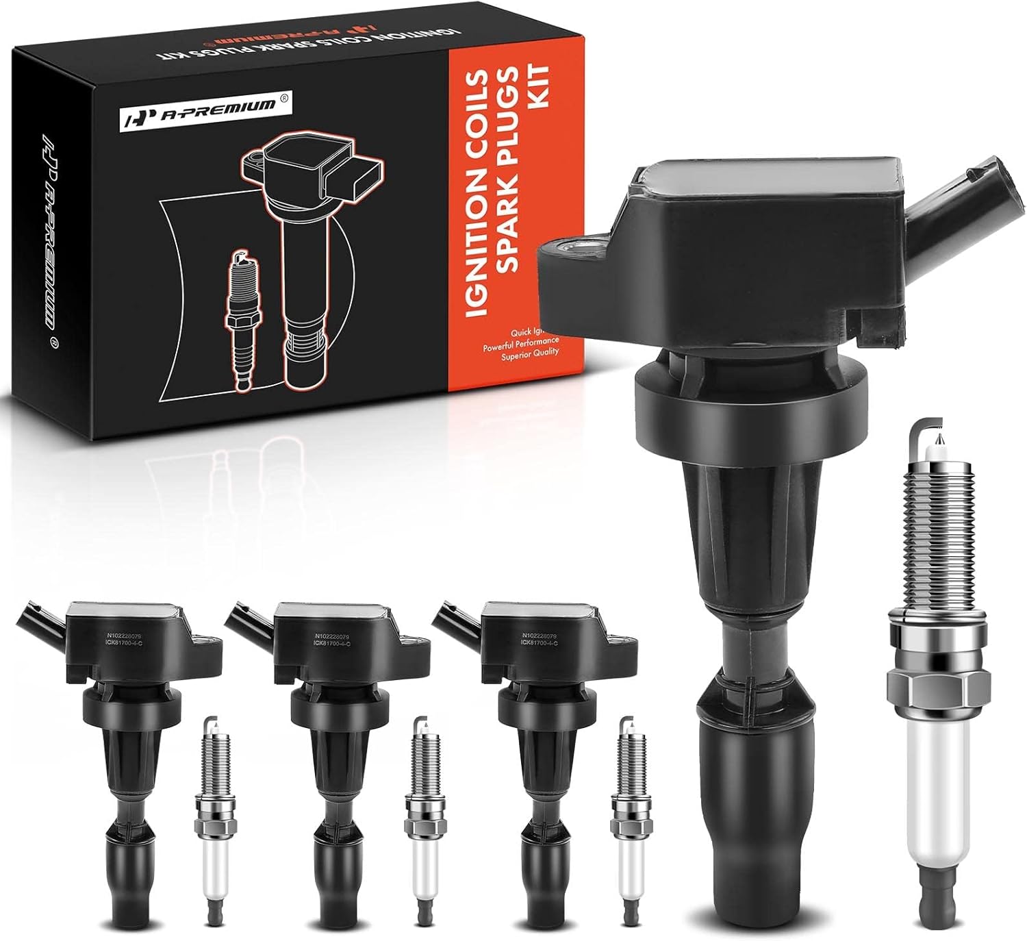 Kit de bobinas de encendido y bujías A-Premium compatible con Hyundai Elantra 2017-2020, Sonata 2015-2019, Tucson 2016-2018, Kona y Kia Soul 2017-2019, Optima 2016-2020, Forte, Forte5 (juego de 4)
