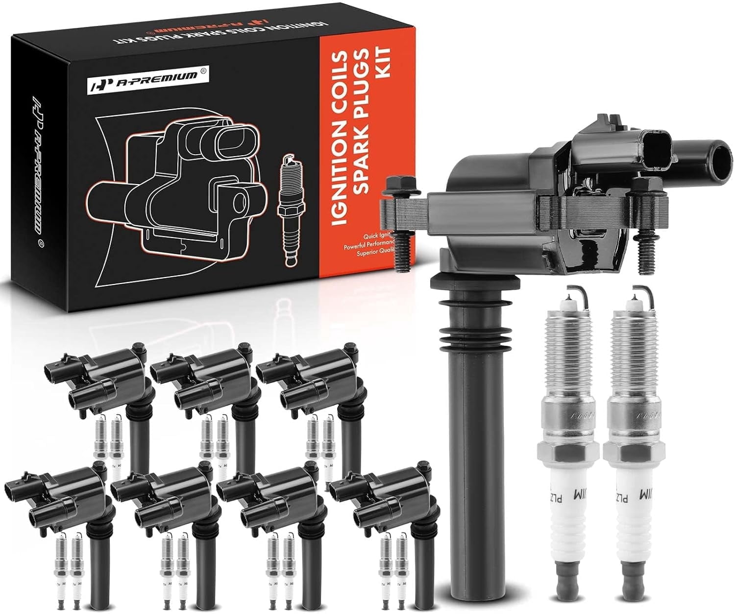 A-Premium Ignition Coils and Spark Plugs Kits Compatible with Jeep Grand Cherokee 2005 & Dodge Ram 1500/2500/3500 2003-2005, Durango 2004-2005, Magnum 2005 & Chrysler 300 2005, 5.7L 8-PC Set