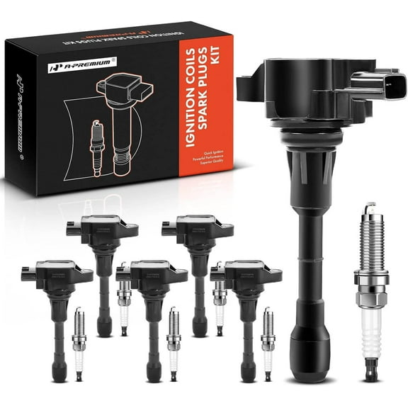 A-Premium Ignition Coils and Spark Plugs Kits Compatible with Nissan 370Z 2009-2020 & Infiniti Q50/Q60 2014-2015, QX50/QX70 2014-2017, Q70 2014-2019, Q70L, G37, EX37, FX37, M37, 3.7L 6-PC Set