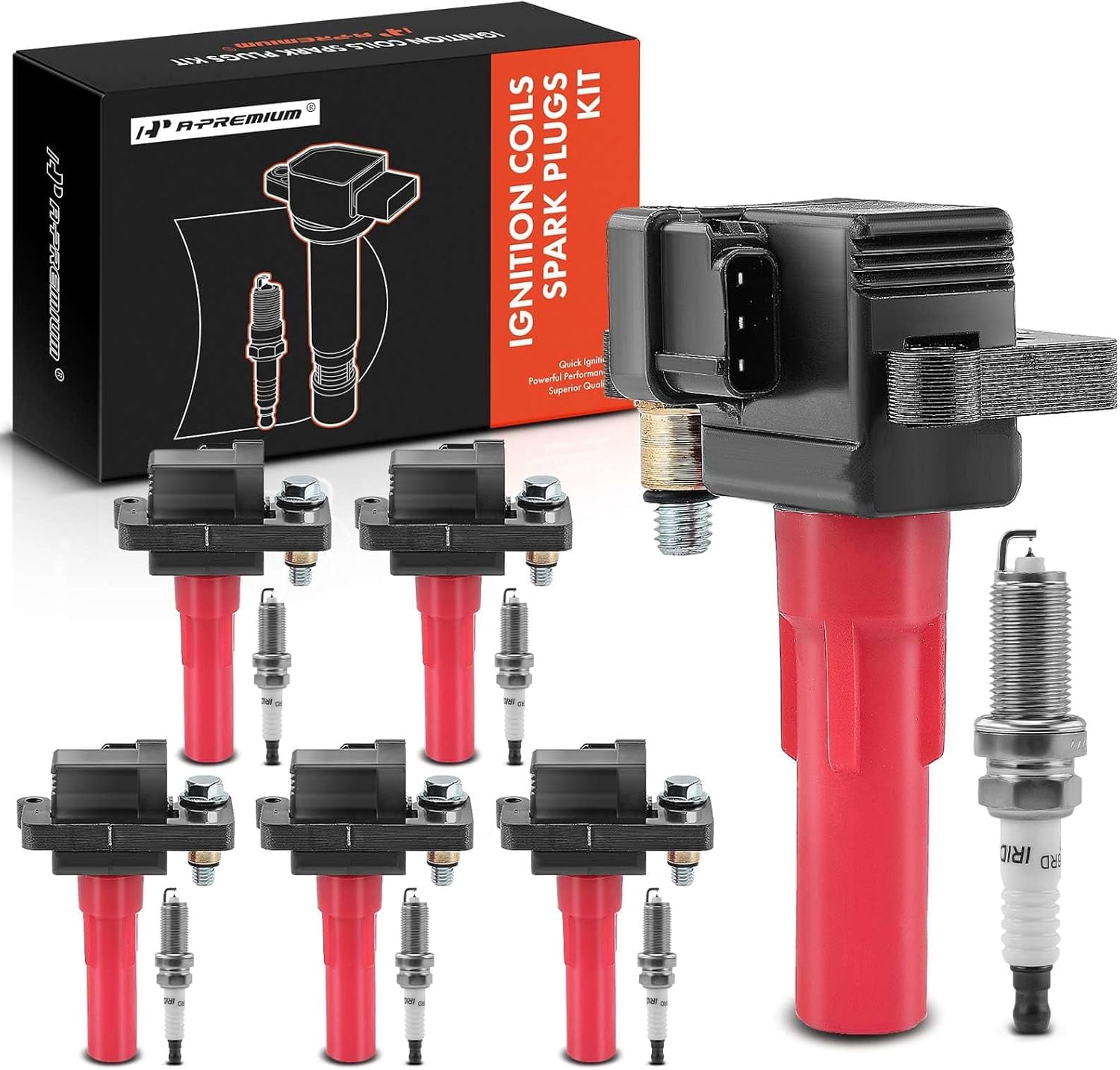 A-Premium Ignition Coils and Spark Plugs Kits Compatible with Subaru Outback 2001-2009, Legacy 2008-2009, Tribeca 2008-2009, B9 Tribeca 2006-2007, 3.0L 6-PC Set
