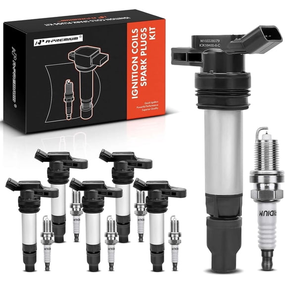A-Premium Ignition Coils and Spark Plugs Kits Compatible with Volvo XC60 2010-2011, XC90 2007-2011, S60 2011-2012, S80 2007-2011, XC70 2008-2011, V70 2008-2010 & Land Rover LR2 2008-2012 Set of 6