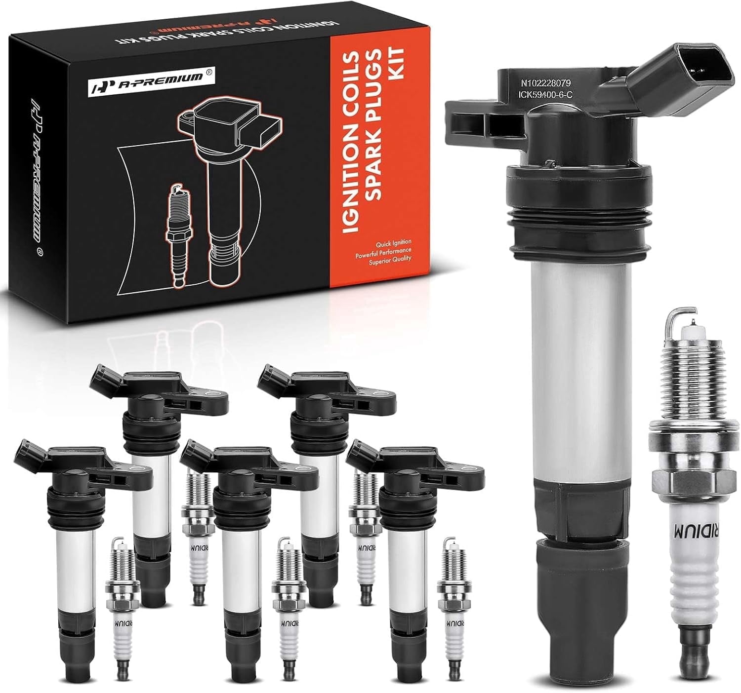 A-Premium Ignition Coils and Spark Plugs Kits Compatible with Volvo XC60 2010-2011 XC90 2007-2011 S60 2011-2012 S80 2007-2011 XC70 2008-2011 V70 2008-2010 & Land Rover LR2 2008-2012 6-PC Set