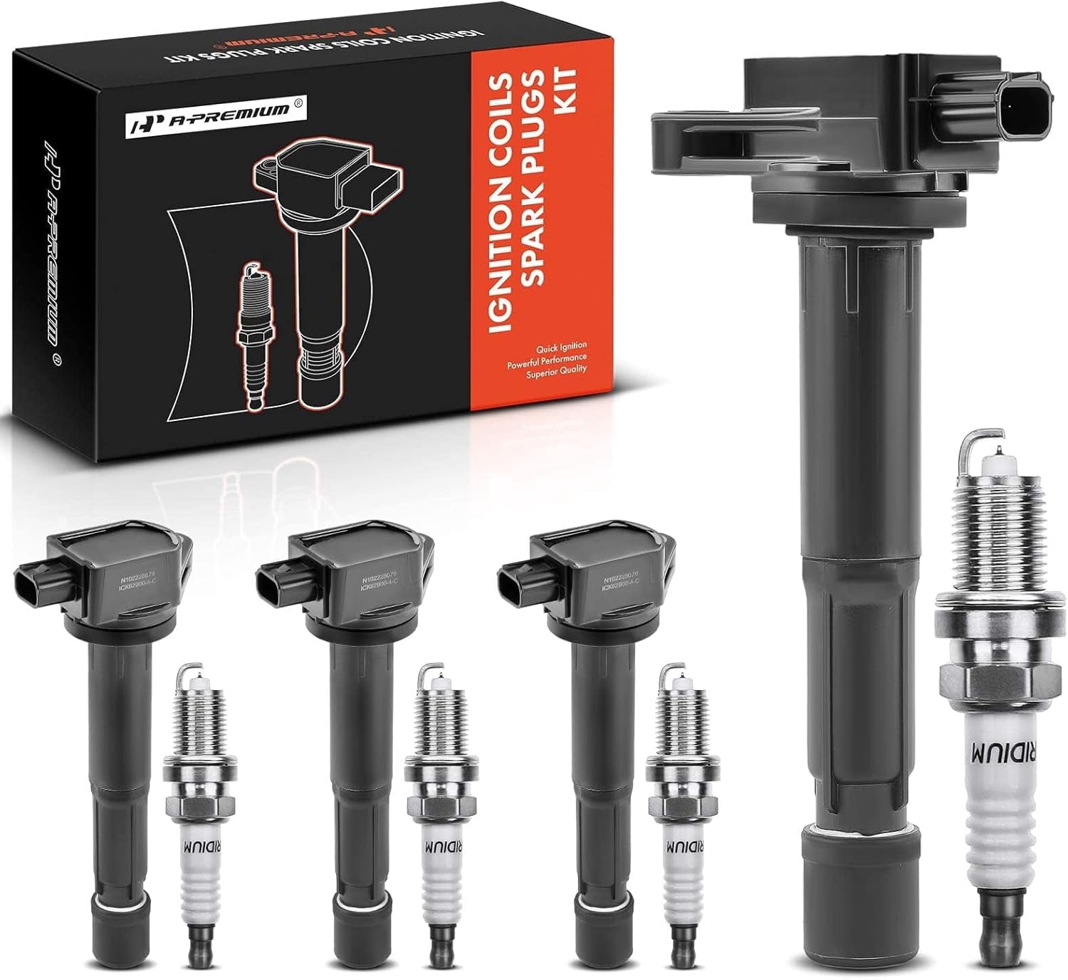 A-Premium Ignition Coils and Spark Plugs Kits Compatible with Acura TSX 2009-2014 L4 2.4L, Replace# 30520RL5A01, LKR7BGPS 4-PC Set