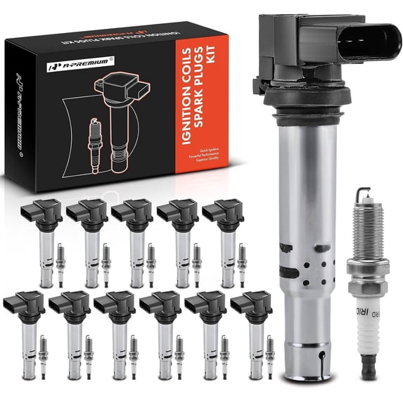 A-Premium Ignition Coils and Spark Plugs Kits Compatible with Audi A8 Quattro 2012 2013 2014 2015 2016 W12 6.3L, Replace# 07P905715 12-PC Set