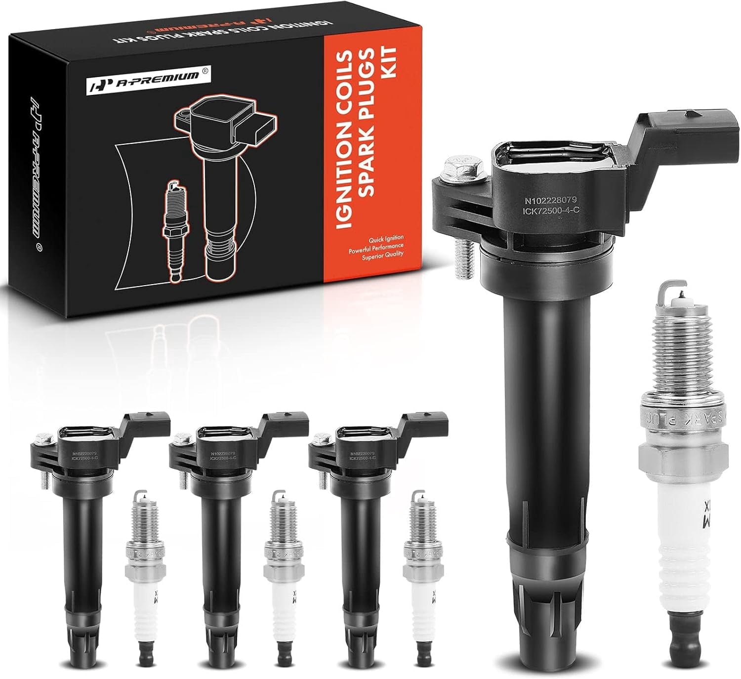 A-Premium Ignition Coils and Spark Plugs Kits Compatible with Chevrolet Spark 2013 2014 2015 L4 1.2L, Replaces# 96983945, DCPR7E 4-PC Set