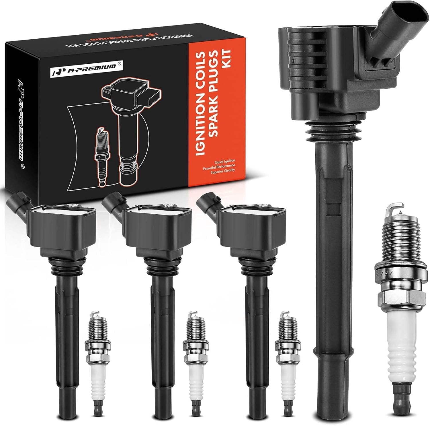 A-Premium Ignition Coils and Spark Plugs Kits Compatible with Dodge Dart 2013-2016 & Fiat 500 2012-2017, 1.4L, Replaces# 68081914AA, SIKR9A7 4-PC Set