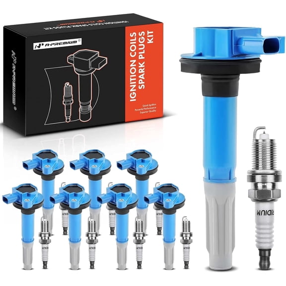 A-Premium Ignition Coils and Spark Plugs Kits Compatible with Ford F-150 2011-2016, Mustang 2011-2015, 5.0L 8-PC Set