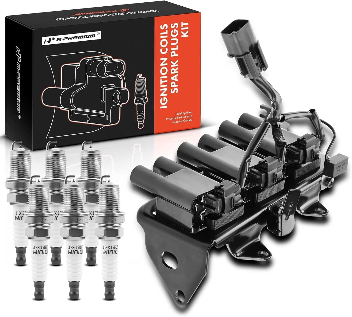 A-Premium Ignition Coils and Spark Plugs Kits Compatible with Hyundai Tucson 2005-2009 & Kia Sportage 2005-2010, Replaces# 2730137150, BKR5EGP