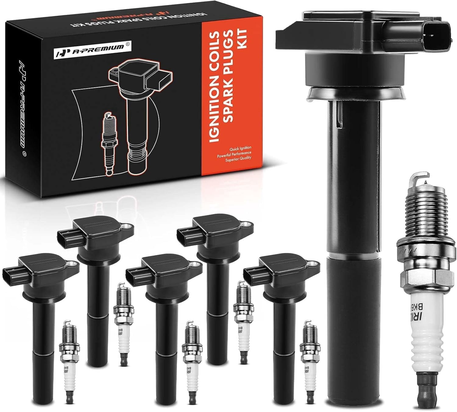 A-Premium Ignition Coils and Spark Plugs Kits Compatible with Mitsubishi Galant 2004-2007, Endeavor 2004-2008, 3.8L 6-PC Set