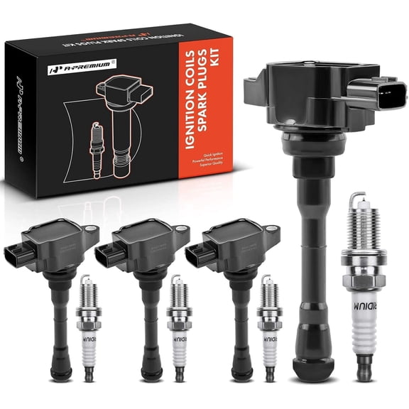 A-Premium Ignition Coils and Spark Plugs Kits Compatible with Nissan Juke 2011-2017 L4 1.6L, Replace# 224481KC0A, DILKAR7C9H 4-PC Set