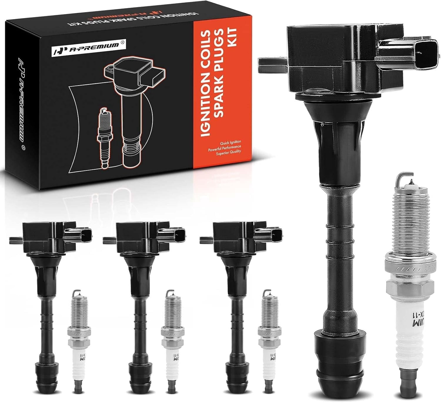 A-Premium Ignition Coils and Spark Plugs Kits Compatible with Nissan Sentra 2002 2003 2004 2005 2006 L4 1.8L, Replace# 224486N015, LFR5A11 4-PC Set