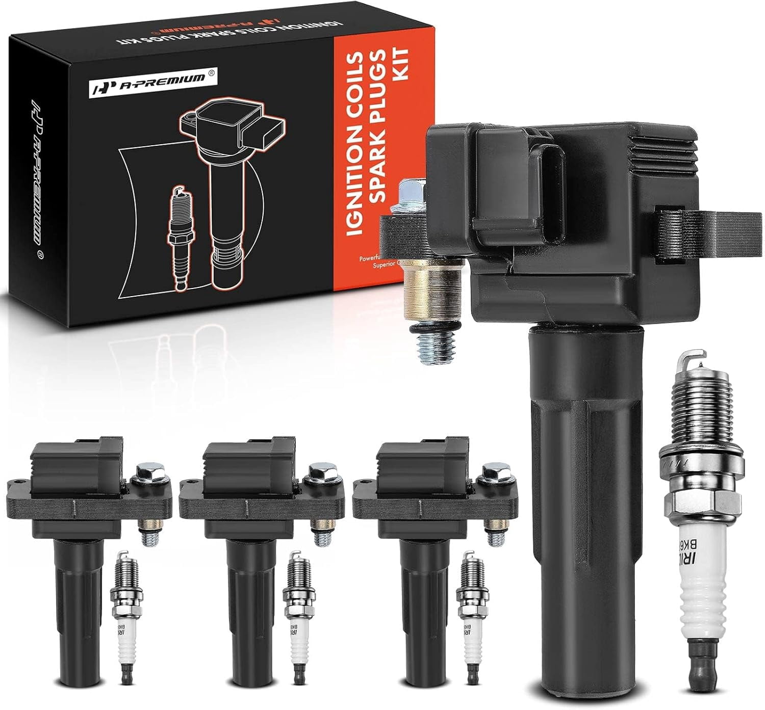 A-Premium Ignition Coils and Spark Plugs Kits Compatible with Subaru Impreza 2003-2005 & Saab 9-2X 2005, 2.0L 4-PC Set