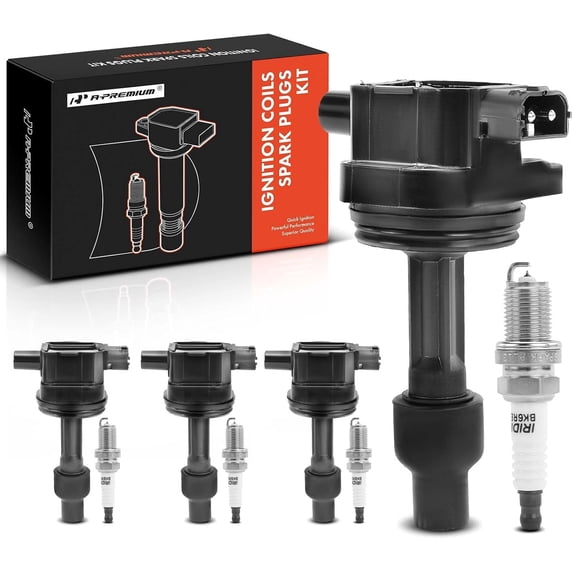 A-Premium Ignition Coils and Spark Plugs Kits Compatible with Volvo S40 2000-2004, V40 2000-2004, 1.9L, Replaces# 12756020, BKR6EGP 4-PC Set