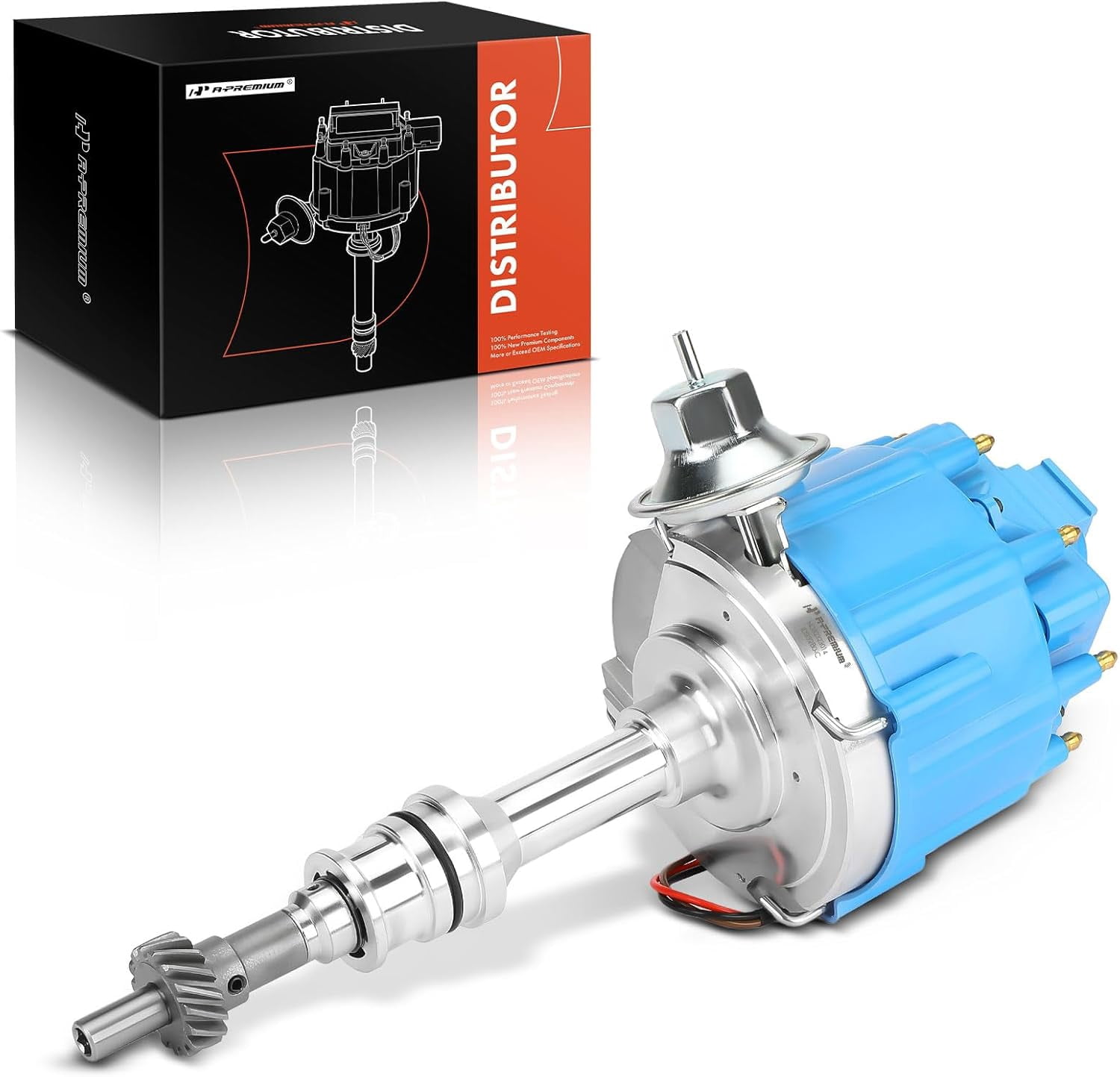 A-Premium Ignition Distributor with Cap and Rotor Compatible with Ford 351C 351M 400 429 460 HEI Distributor 7500 RPM 65K Coil, Blue