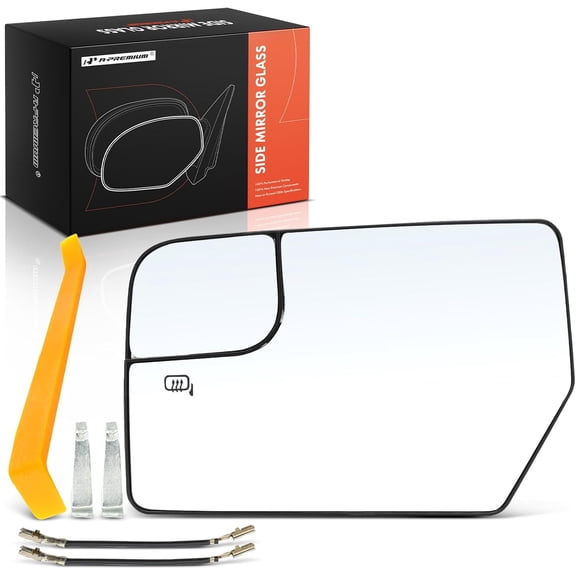 A-Premium Left Driver Side Heated Mirror Glass with Backing Plate - Compatible with Ford Expedition 2012-2017 & Lincoln Navigator 2012-2014 - Exterior Side View Flat Mirror with Spotter Glass