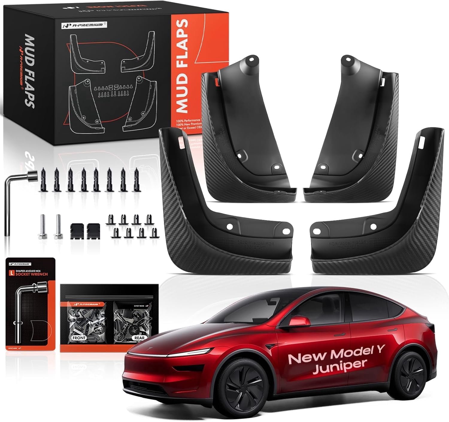A-Premium Mud Flaps fits for Tesla New Model Y Juniper 2025 Accessories, No Drilling Required, Compatible with Model Y Juniper 2025 2026 Mudguards Thicker Version Guards, Front & Rear, (Set of 4)