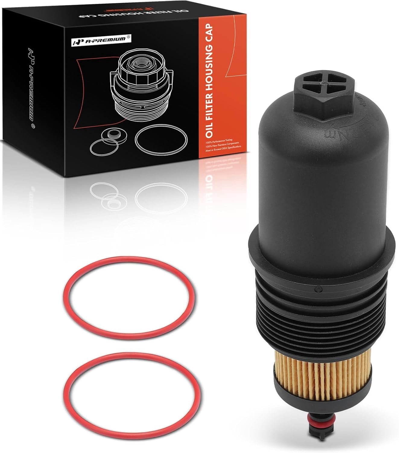 A-Premium Oil Filter Housing Cap Assembly Compatible with Ford F-150, Explorer, Fusion, Edge, Bronco & Lincoln MKZ, MKX, Continental, Aviator, Oil Filter Housing Cover, # FT4Z6A832A, FT4Z6A832B
