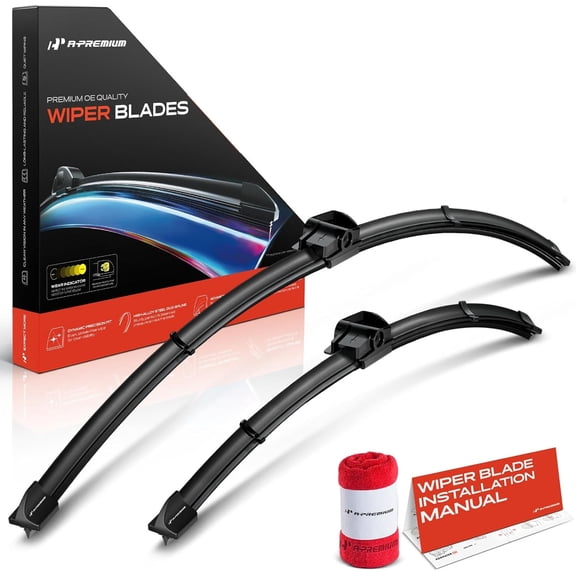 A-Premium Pack of 2 Windshield Wiper Blades with Wear Indicator & Towel - Compatible with BMW 640i, 650i, M6, 640i 650i xDrive, Alpina B6 xDrive Gran Coupe - 26" and 17", SLN Connector