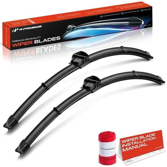 A-Premium Pack of 2 Windshield Wiper Blades with Wear Indicator & Towel - Compatible with Mercedes-Benz C250, C300, C350, E200, E250, E300, E350, E400-24" and 24", SL Connector, Left and Right