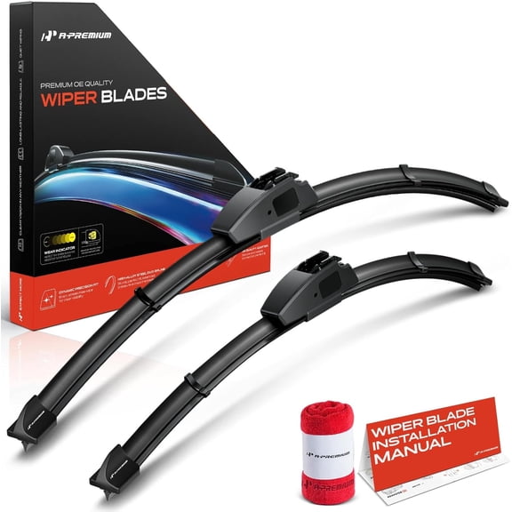 A-Premium Pack of 2 Windshield Wiper Blades with Wear Indicator & Towel - Compatible with Nissan Versa 2012-2019 & Mazda 2 2011-2014 - 24" and 14", Hook Connector, Left and Right