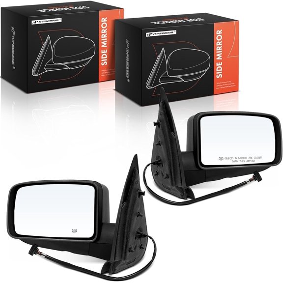 A-Premium Pair (2) Driver and Passenger Side Power Door Mirror - Compatible with Ford Expedition 2004 2005 2006 - Heated Manual Folding with Puddle Light Black Outside Rear View Mirror