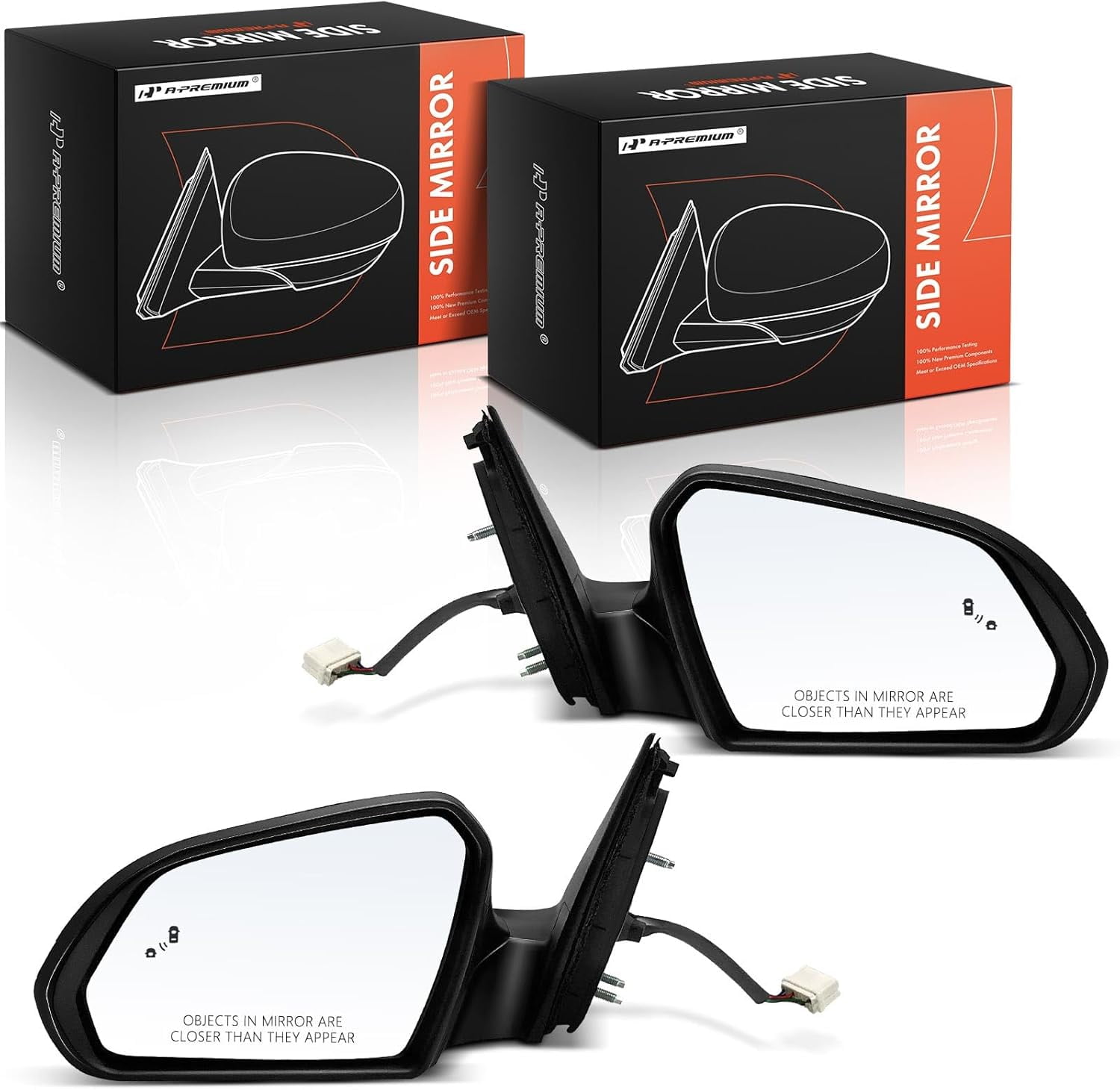 A-Premium Pair (2) Driver and Passenger Side Power Door Mirror - Compatible with Hyundai Sonata 2018-2019 - Heated Manual Folding Black Outside Rear View Mirror w/Blind Spot Detection Turn Signal
