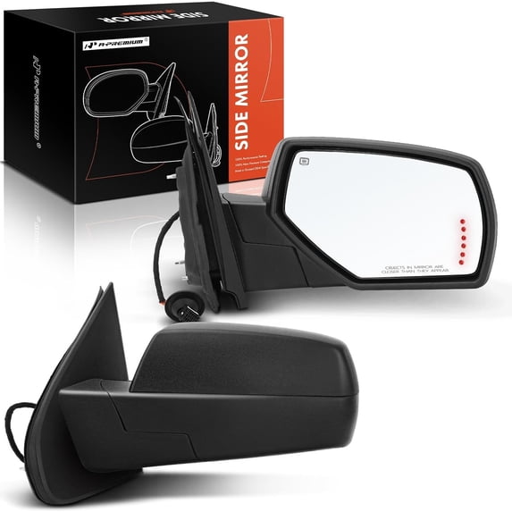 A-Premium Passenger & Driver Mirrors Compatible with Chevrolet & GMC Models - Silverado Sierra 1500 LD 2500 HD 3500 HD - Manual Folding Heated Black - with Power Glass Arrow Puddle Light - Pair Set