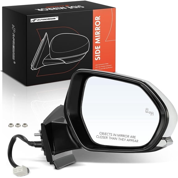 A-Premium Passenger Side Power Door Mirror - Compatible with Toyota Prius 2016-2022, Prius AWD-e 2019-2022, Prius Prime - Heated, Manual Folding, White (Painted To Match) - with Blind Spot Detection