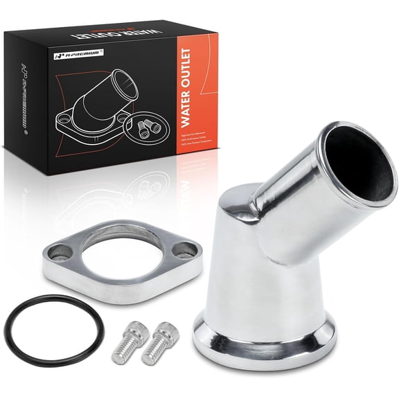 A-Premium Polished Aluminum 45 360 Swivel Water Neck/Thermostat Housing Compatible with Chevy Big-Block Small-Block, with O-Ring & 2 Bolts, 4.3L 4.4L 4.6L 4.9L 5.0L 5.4L 5.7L 6.5L 6.6L 7.4L