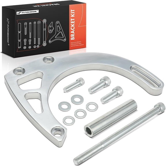 A-Premium Polished Aluminum Alternator Bracket Kit Compatible with Chevy Small Block 283 302 305 327 350 400 Engines with Long Water Pump