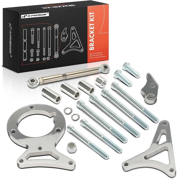 A-Premium Polished Aluminum Alternator & Power Steering Bracket Kit Compatible with Ford Small Block 302 1982-1992, 5.0L V8 Engines
