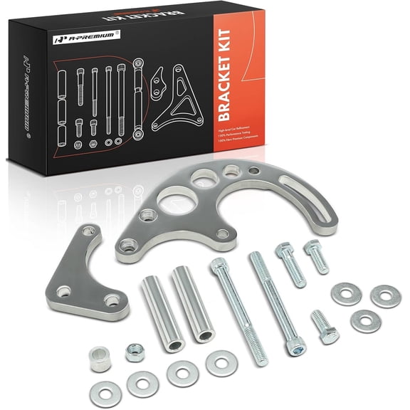A-Premium Polished Aluminum Power Steering Pump Bracket Kit Compatible with Chevrolet Small Block 265 283 305 327 350 383 400, with Long Water Pump