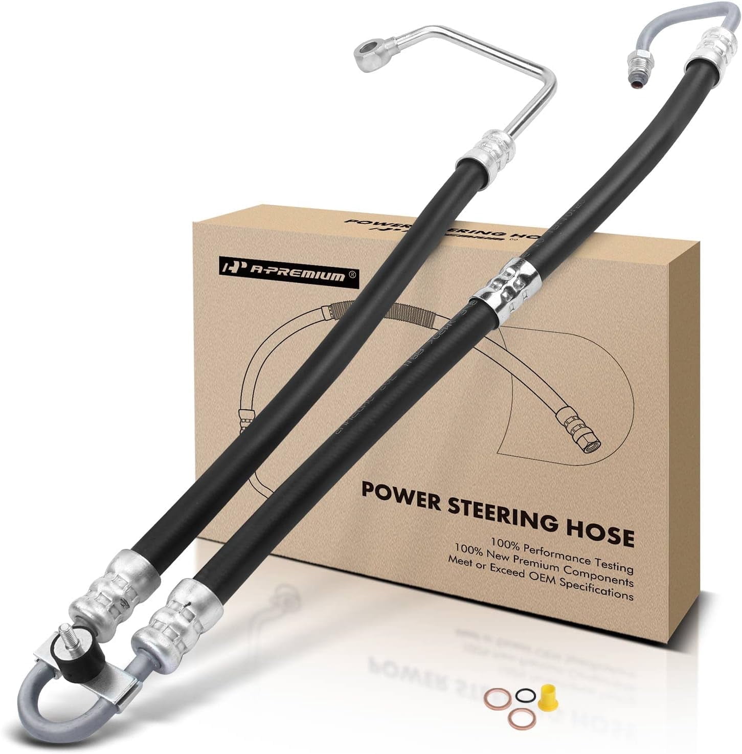 A-Premium Power Steering Pressure Hose Line Assembly Compatible with BMW 525i 2001-2003, 528i 1998-2000, 530i 2001-2003, 2.5L 2.8L 3.0L, with O-ring & Washer, Pump To Rack