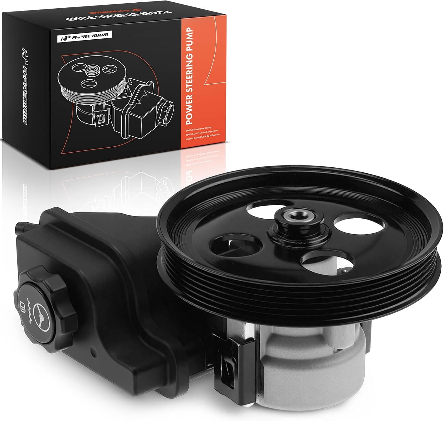 A-Premium Power Steering Pump with Reservoir and Pulley Compatible with Cadillac DTS Cast Iron, 4.6L