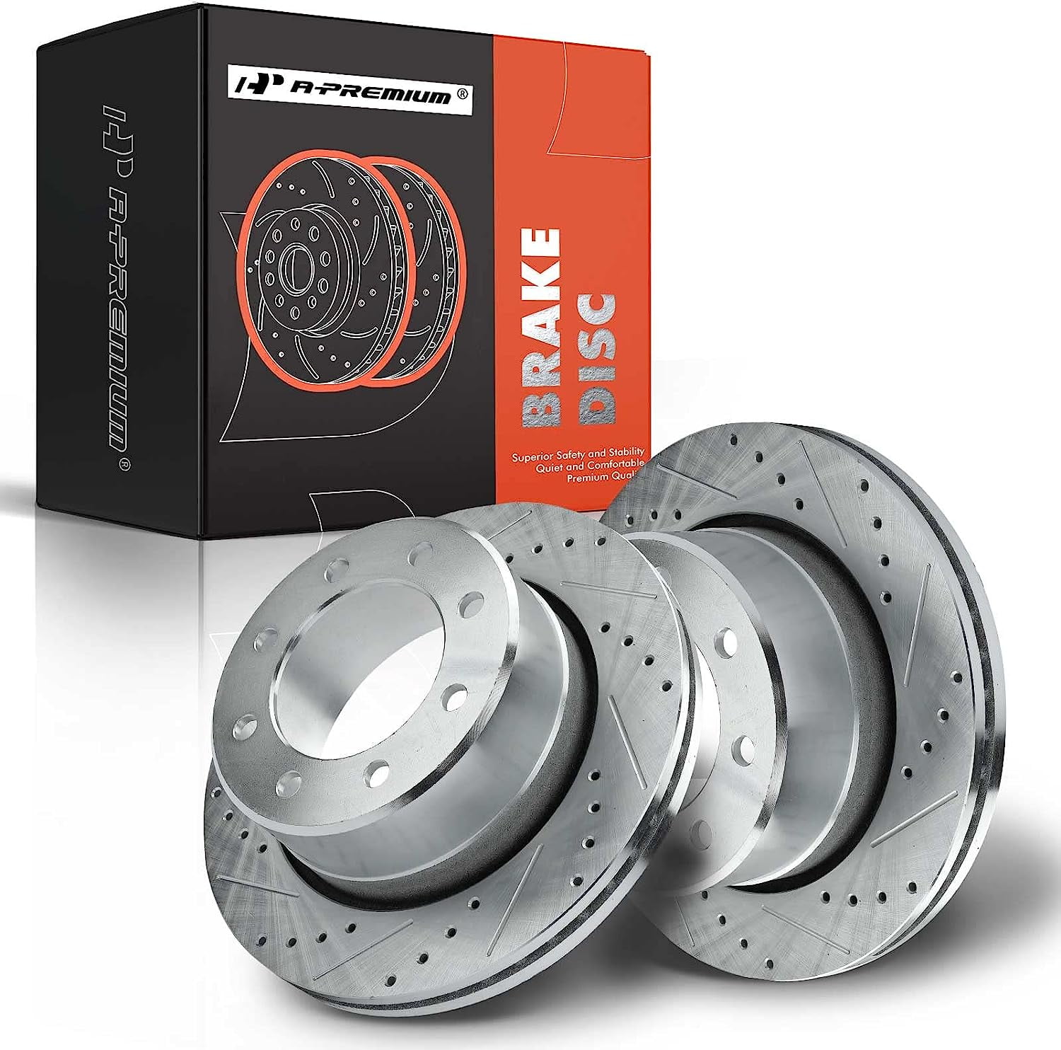 APremium Rear Drilled and Slotted Disc Brake Rotors Set Compatible with Dodge Ram 2500 3500