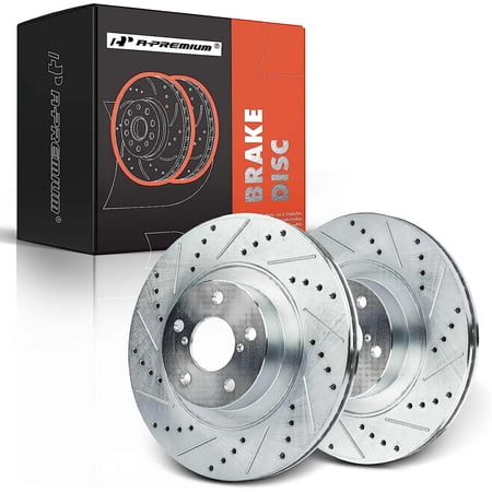 A-Premium Rear Drilled and Slotted Disc Brake Rotors Set Compatible with Chevrolet Impala Monte Carlo Buick Regal Century Oldsmobile Pontiac 2-PC Set