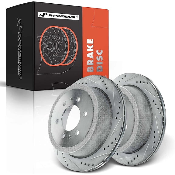 A-Premium Rear Drilled and Slotted Disc Brake Rotors Set Compatible with Ford F-150 2004-2011 Lincoln Mark LT 2006-2008 2-PC Set