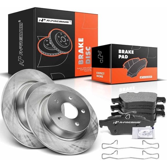 A-Premium 11.02 inch (280mm) Rear Solid Disc Brake Rotors + Ceramic Pads Kit Compatible with Select Ford Models - C-Max CMax 2013-2018, Escape 2013-2016, Transit Connect 2014-2018, 6-PC Set