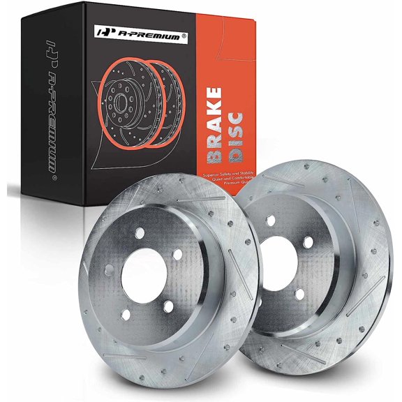 A-Premium Rear Solid Drilled and Slotted Disc Brake Rotors Set Compatible with Dodge Grand Caravan 1997-2007, Caravan 2000-2007